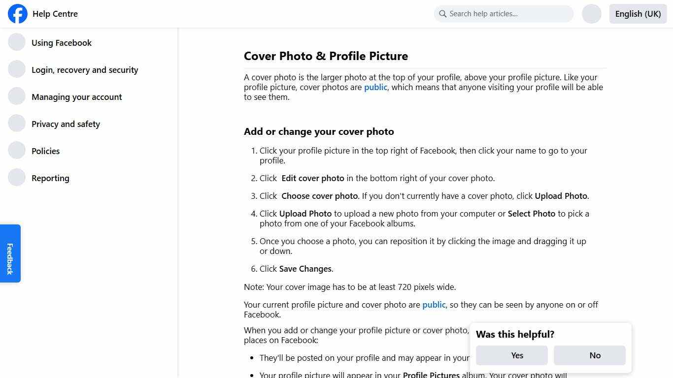 Cover Photo & Profile Picture Facebook Help Centre